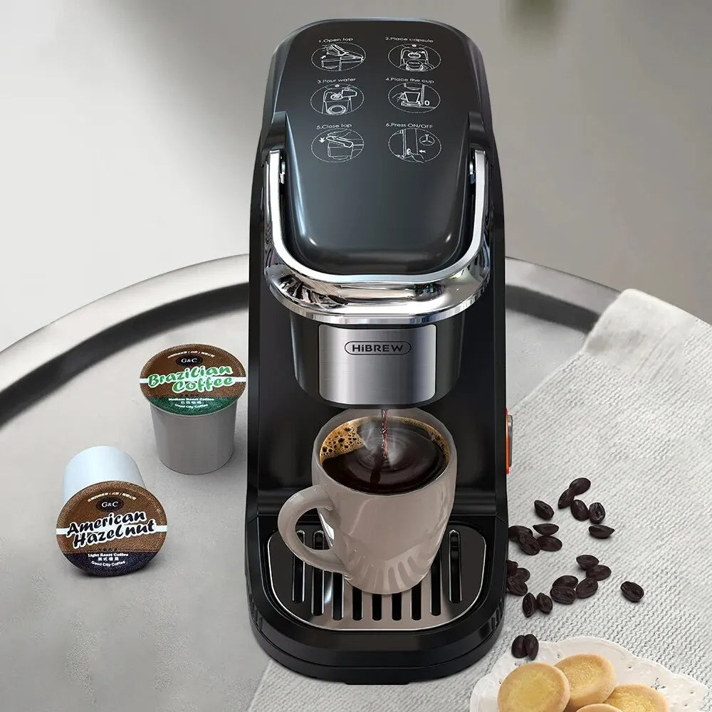 Hibrew Filter Coffee Machine Brewer за K-Cup Capsule & Ground Coffee, производител на чай за чай за гореща вода единичен сервиз кафемашина