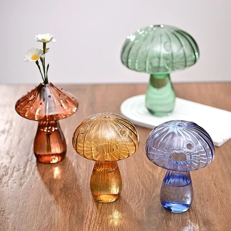 Mushroom Vase Glass Flower Vases Transparent Flower Bottle Vase for Decoration Vase for Flowers Hydroponics Plant Pot Room Decor