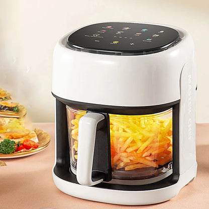 Smart Electric Air Fryer stor kapasitet Konveksjon Ovn frityrgryter uten oljekjøkken 360 ° bakervarer synlig vindu Hjemmeapparat