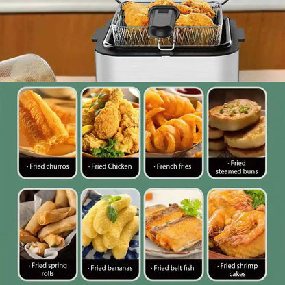 220V Electric Deep Fryer 2.5L French Frie Machine Oven Oil Hot Pot Fried Chicken Grill Adjustable Thermostat Kitchen Cooking