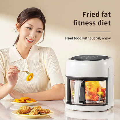 Smart Electric Air Fryer stor kapasitet Konveksjon Ovn frityrgryter uten oljekjøkken 360 ° bakervarer synlig vindu Hjemmeapparat