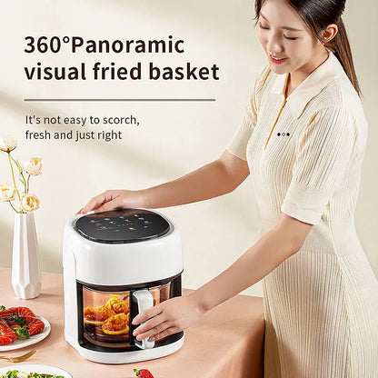 Smart Electric Air Fryer stor kapasitet Konveksjon Ovn frityrgryter uten oljekjøkken 360 ° bakervarer synlig vindu Hjemmeapparat