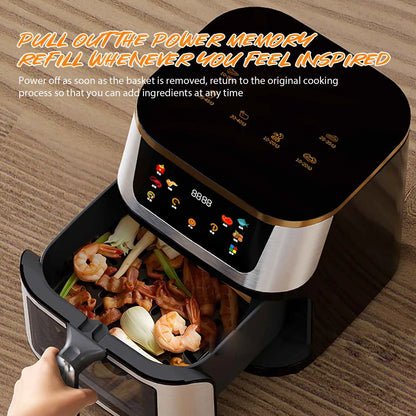 1400W Air Fryer 12L Stainless Steel Visible Large Capacity Electric Oven Touch Screen Multifunctional Electric Fryer