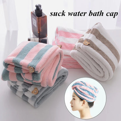 Striped Dry Hair Cap Towel Absorbent Dry Hair Cap Bathroom Bath Shower Cap Soft Turban Towel