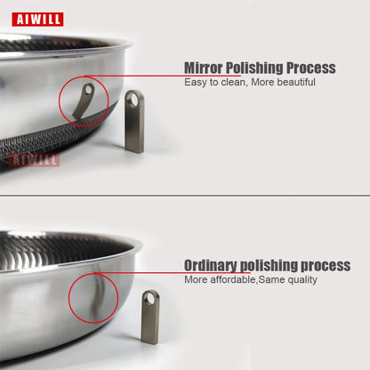 Aiwill kjøkken kvalitet 316/304 Rustfritt stål stekepanne nonstick panne matlaging stekt biff gryte skillet gass/induksjon kokekar