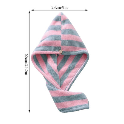 Striped Dry Hair Cap Towel Absorbent Dry Hair Cap Bathroom Bath Shower Cap Soft Turban Towel