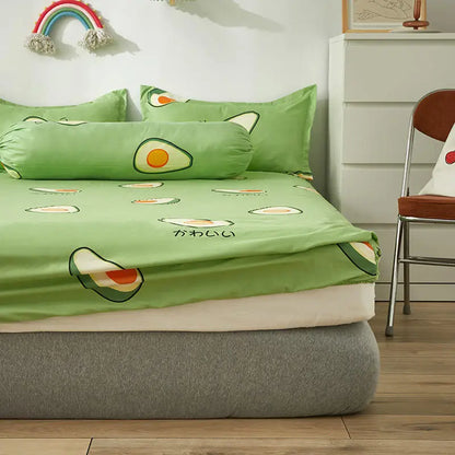 Bonenjoy Queen монтиран лист King Size с еластичен капак на леглото за двойно легло авокадо шаблони за матрак (без калъфка за възглавници)