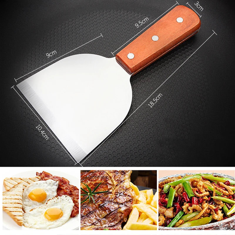Aço inoxidável Metal Spatula Turner Hambúrguer plano panqueca Pizza Grill Flipper BBQ Baking Tools Teppanyaki Griddle Cooking Utensil
