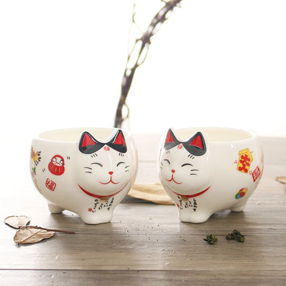 Cute Japanese Lucky Cat Porcelain Tea Set Creative Maneki Neko Ceramic Tea Cup Pot with Strainer Lovely Plutus Cat Teapot Mug