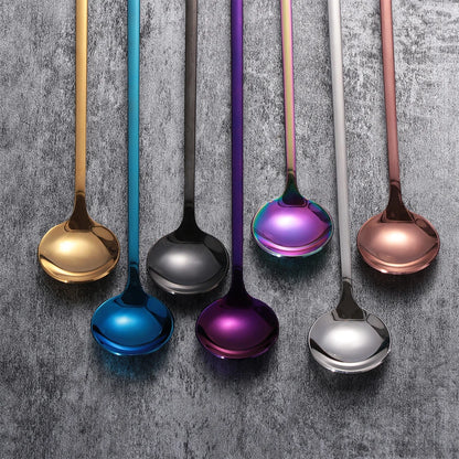 Rainbow Color Coffee Tea Røre Spoon Langhåndtak iskrem dessert skjeer miljøvennlige rustfritt stål servise kjøkkenutstyr