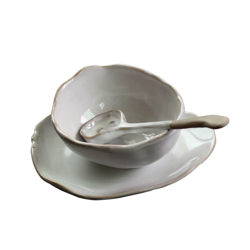Nordic Ceramic Tableware Uregelmæssig risskål Dessert Salat Bowl krydderi Skål Flatpladefatretter og plader sæt