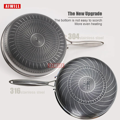 Aiwill kjøkken kvalitet 316/304 Rustfritt stål stekepanne nonstick panne matlaging stekt biff gryte skillet gass/induksjon kokekar