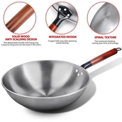Cast Iron Wok Non-stick Wok Pan Chinese Iron Wok for Kitchen Less Oil Smoke Cast Iron Pan Induction Cooker Kitchen Cookware