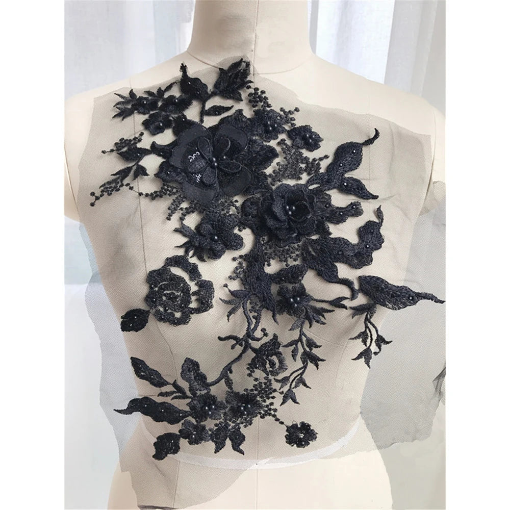 3D Flowers Beaded Lace Fabrics Applique Embroidery Sewing On Patches For Wedding/Evening Dress Clothing Patches Scrapbooking
