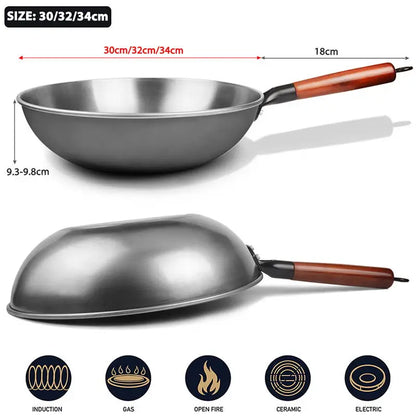 Cast Iron Wok Non-stick Wok Pan Chinese Iron Wok for Kitchen Less Oil Smoke Cast Iron Pan Induction Cooker Kitchen Cookware