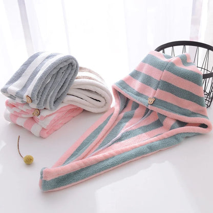 Striped Dry Hair Cap Towel Absorbent Dry Hair Cap Bathroom Bath Shower Cap Soft Turban Towel