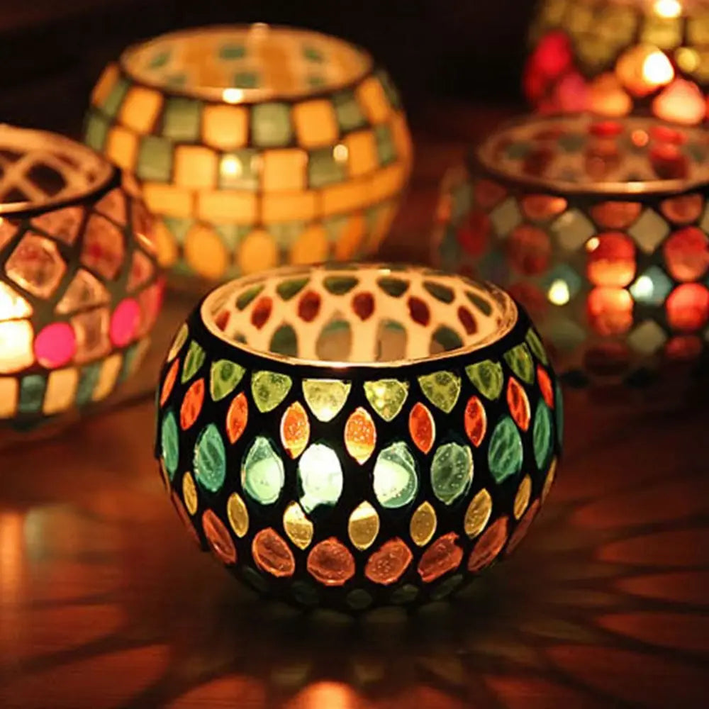 Marockansk mosaikglas Votivljusljushållare Tea Light Candelabra Candlestick Home Decor Tablett Centerpiece