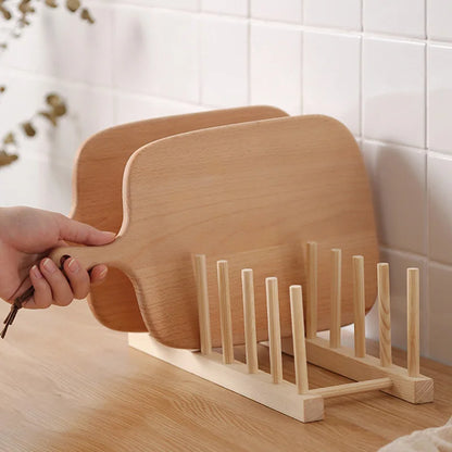 Plate oppbevaringsstativ Multifunksjonelt trefat Rack for kopp Dish Pot Lid Drain Holder Kitchen Arrangør Hylleoppbevaring