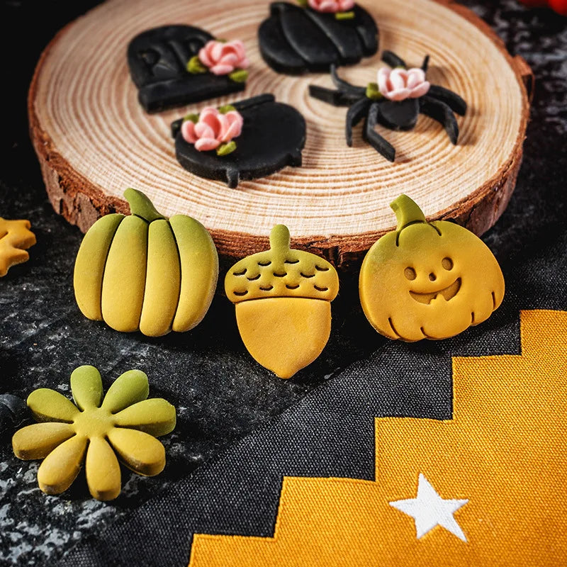 Halloween Series Polymer Clay Cutters Leaves Cat Bat Spider Ghost Pumpkin Shaped Soft Pottery Clay Mold for DIY Earrings Making