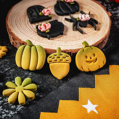 Halloween Series Polymer Clay Cutters Leaves Cat Bat Spider Ghost Pumpkin Shaped Soft Pottery Clay Mold for DIY Earrings Making
