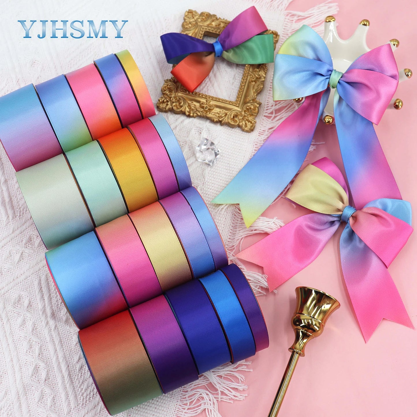 Rainbow Satin Ribbon Rainbow Farvet bånd til håndværk Gaveindpakning Pride fødselsdagsfest Dekoration DIY Rainbow Hair Bows - 5 Y