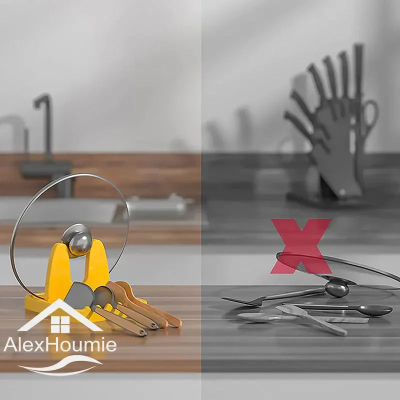Foldbar gryde Låg Rack Plastic Spoon Holder Stand Køkkenarrangør til gaffel spatelstativ Pan Cover Hyldebordopbevaringsstativ
