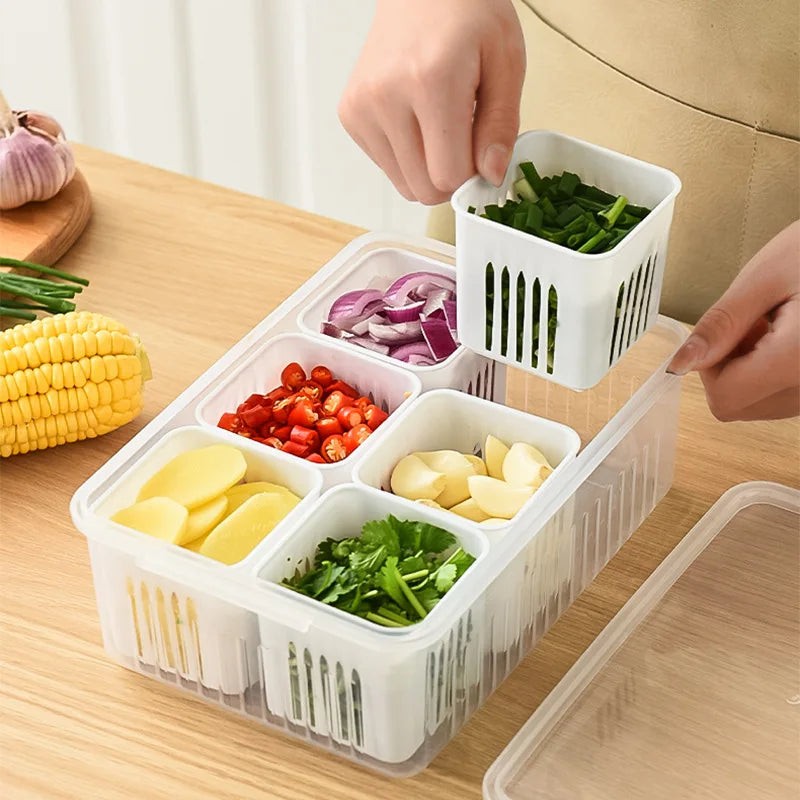 Frigo-Späicherkëscht 4/6 Gitter Iessen Gemeinschaftskëscht Späichere Box Farge Organisateur-Kuerf Fleeg Kinger