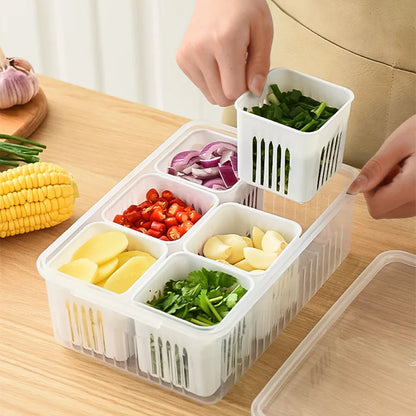 Frigo-Späicherkëscht 4/6 Gitter Iessen Gemeinschaftskëscht Späichere Box Farge Organisateur-Kuerf Fleeg Kinger