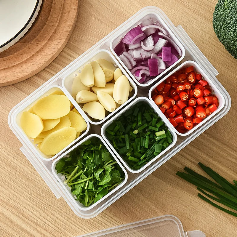 Frigo-Späicherkëscht 4/6 Gitter Iessen Gemeinschaftskëscht Späichere Box Farge Organisateur-Kuerf Fleeg Kinger