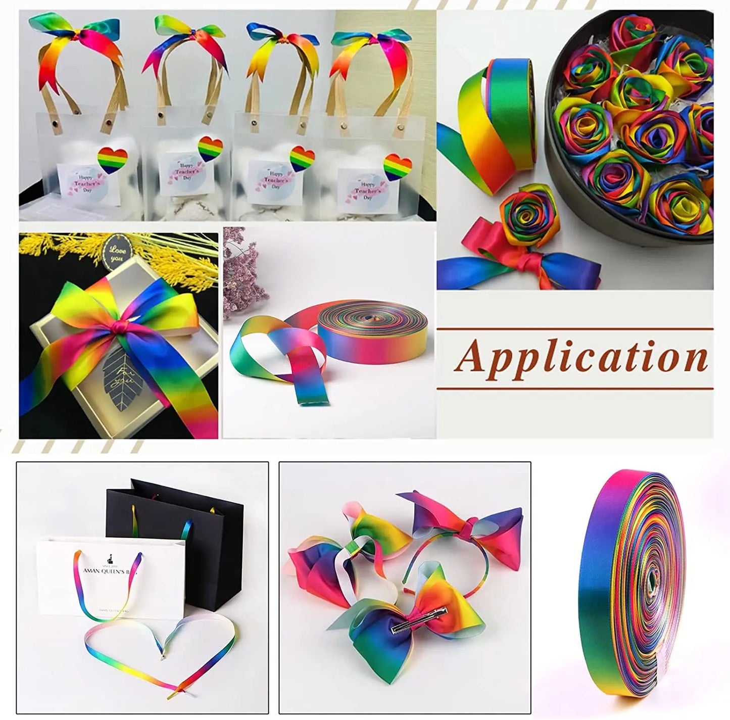 Rainbow Satin Ribbon Rainbow Farvet bånd til håndværk Gaveindpakning Pride fødselsdagsfest Dekoration DIY Rainbow Hair Bows - 5 Y