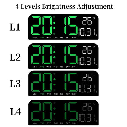 USB-driven 9 tum stor digital väggklocka Temperatur Datum Vecka Timing Countdown Auto-Dimmer 2 Alarm 12/24 timmar LED-väckarklocka