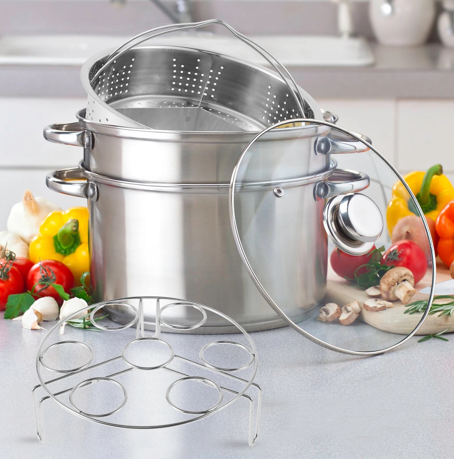 Set de aburi din oțel inoxidabil set de ouă pentru coșuri de aburire pentru coșuri de gătit tavă standard pentru a găti vegetale accesorii de bucătărie gadgeturi de bucătărie
