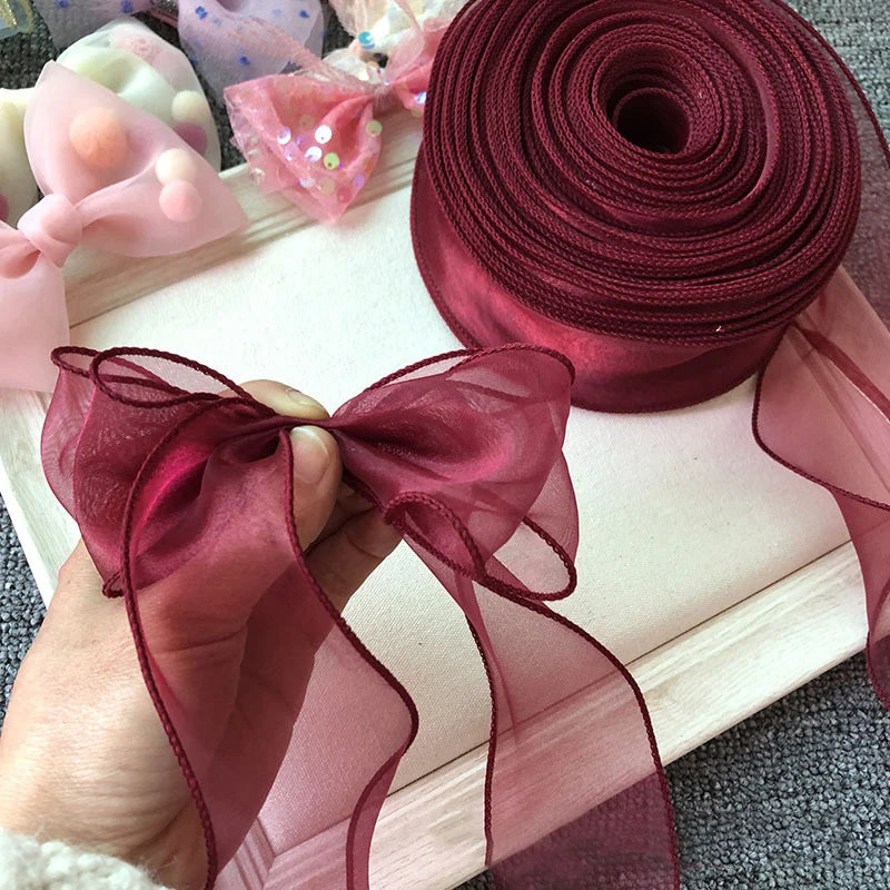 5 mm 55 mm -es halfák fonal organza szalag a barkács hajszőr díszhez csokor ajándékcsomagolás hullám selyem organza szalagok csipke szövet