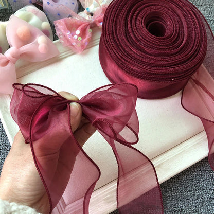 5 mm 55 mm -es halfák fonal organza szalag a barkács hajszőr díszhez csokor ajándékcsomagolás hullám selyem organza szalagok csipke szövet