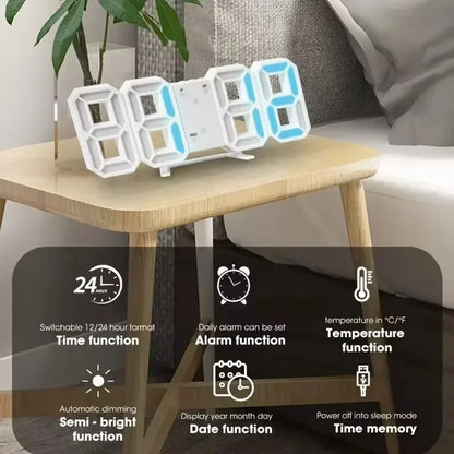 Tabulka 3D LED LED digitální budík Hodiny Čas/datum/teplota pro domácí kuchyňské kanceláře hodiny dekorace zahradní hodiny