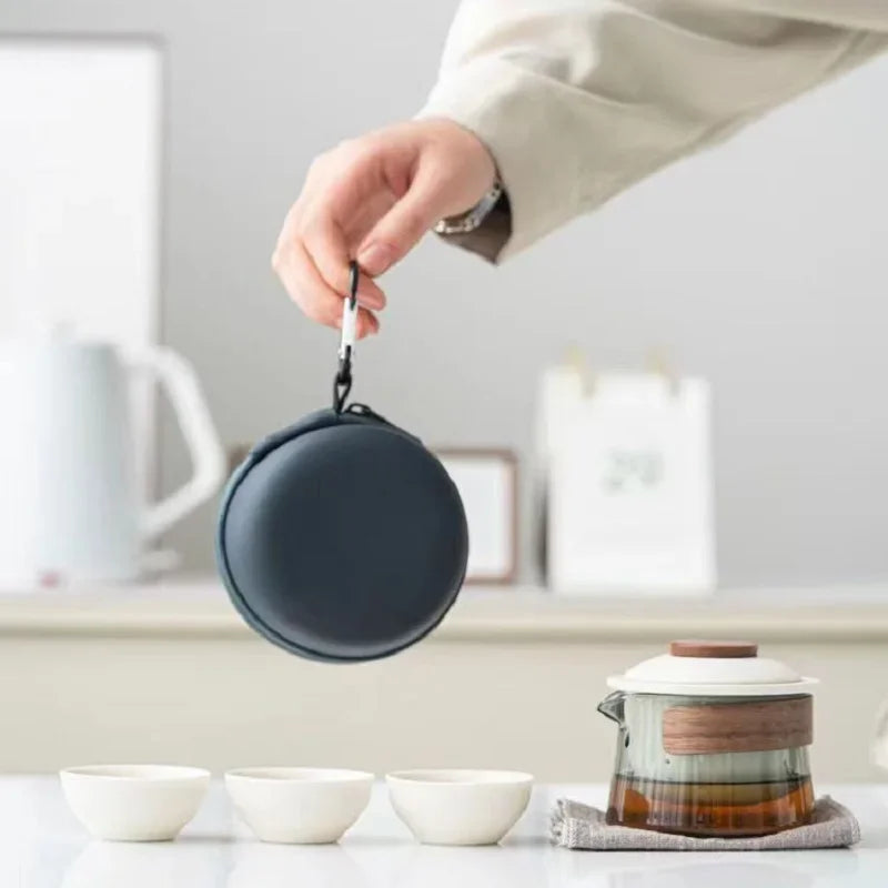 Zen Teapot and Tea Cup Set Kit Household Tea Making Travel Tea Set Outdoor Portable Bag Chinese Tea Set Supplies 1 Bowl 3 Cup
