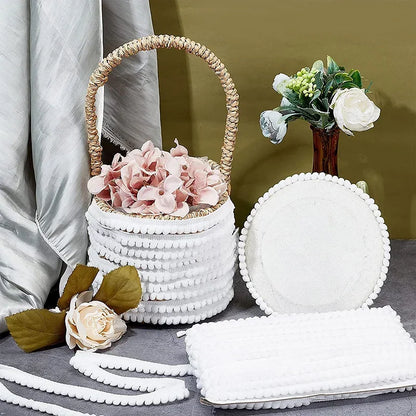 5/10 Yards Wollkugel Spitze Randverkleidung Spitze 5mm Pompoms weißer Trimmkugel Randband DIY Bastelvorhang Tuch Nähzubehör