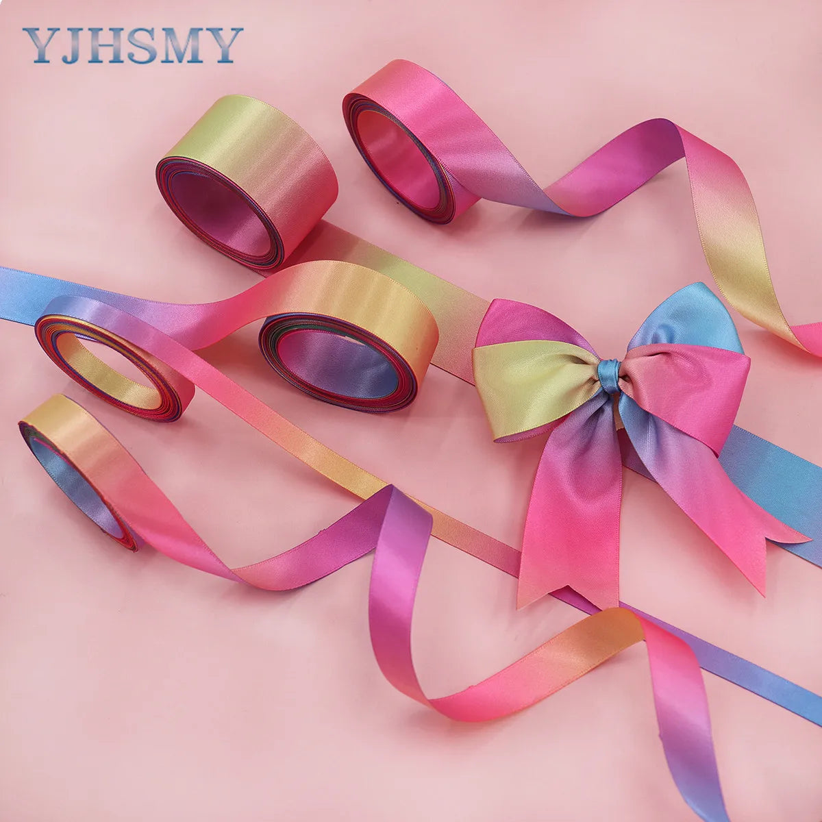 Rainbow Satin Ribbon Rainbow Farvet bånd til håndværk Gaveindpakning Pride fødselsdagsfest Dekoration DIY Rainbow Hair Bows - 5 Y