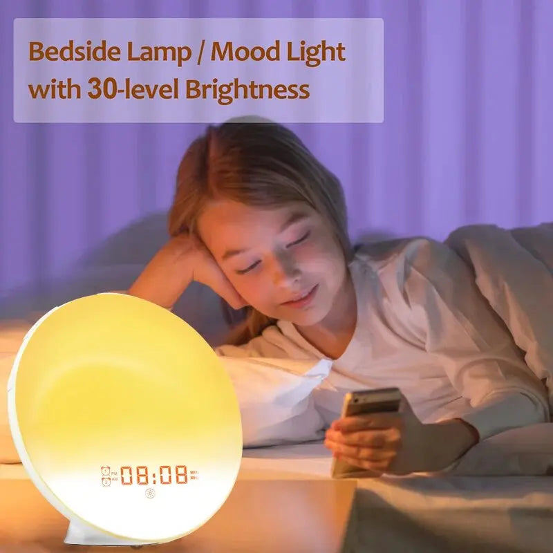Sunrise Alarm Clock Wake Up Orologio Light Sunrise/Sunset Simulazione Digital Orologio con orologi da scrivania FM a luce notturna