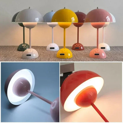 Nordic Led Table Lampe Champignrooss Luucht Typ-C Flugable Top Touch Schalter Luuchten Lights Ligner fir Schlofkummer