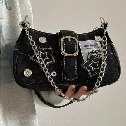 Y2k mode dames handtassen sterren patroon coole meisjes onderarm tas mode canvas vrouwelijke kleine schoudertassen ketting tote portemonnees