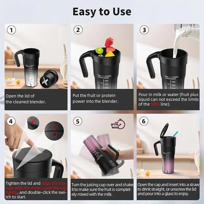 Bærbar fruktjuicer 6 skarpe kniver oppladbar personlig multifunksjonell håndholdt mini blender kopp for risting og smoothies