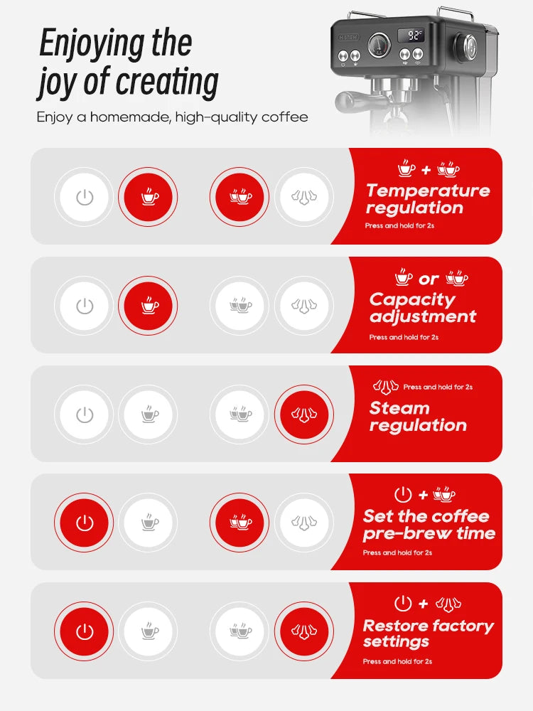HiBREW Semi Automatic Espresso Cappuccino Coffee Machine Temperature Adjustable 58mm Portafilter Coffee Maker Metal H10A Black