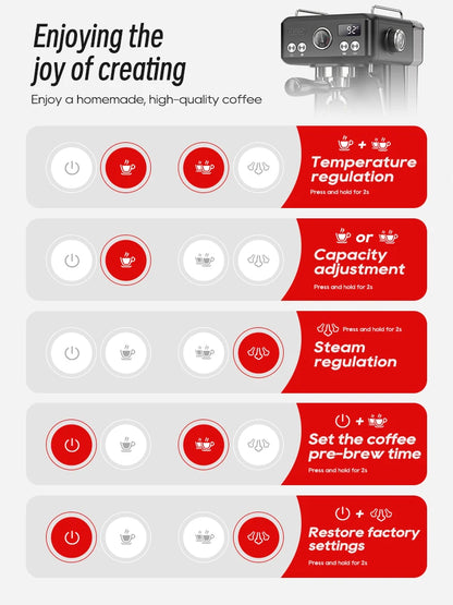 HiBREW Semi Automatic Espresso Cappuccino Coffee Machine Temperature Adjustable 58mm Portafilter Coffee Maker Metal H10A Black