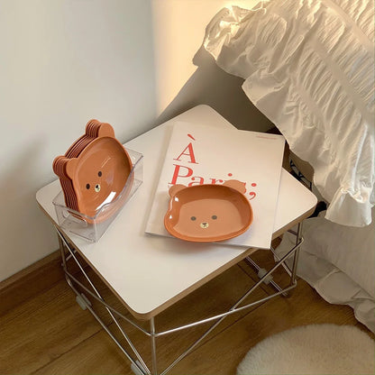 Kitchen Dish Cute Bear Bowl Plate Set Tableware Kawaii Reusable Plastic Breakfast Salad Yogurt Bowl Snack Dish for Kitchen