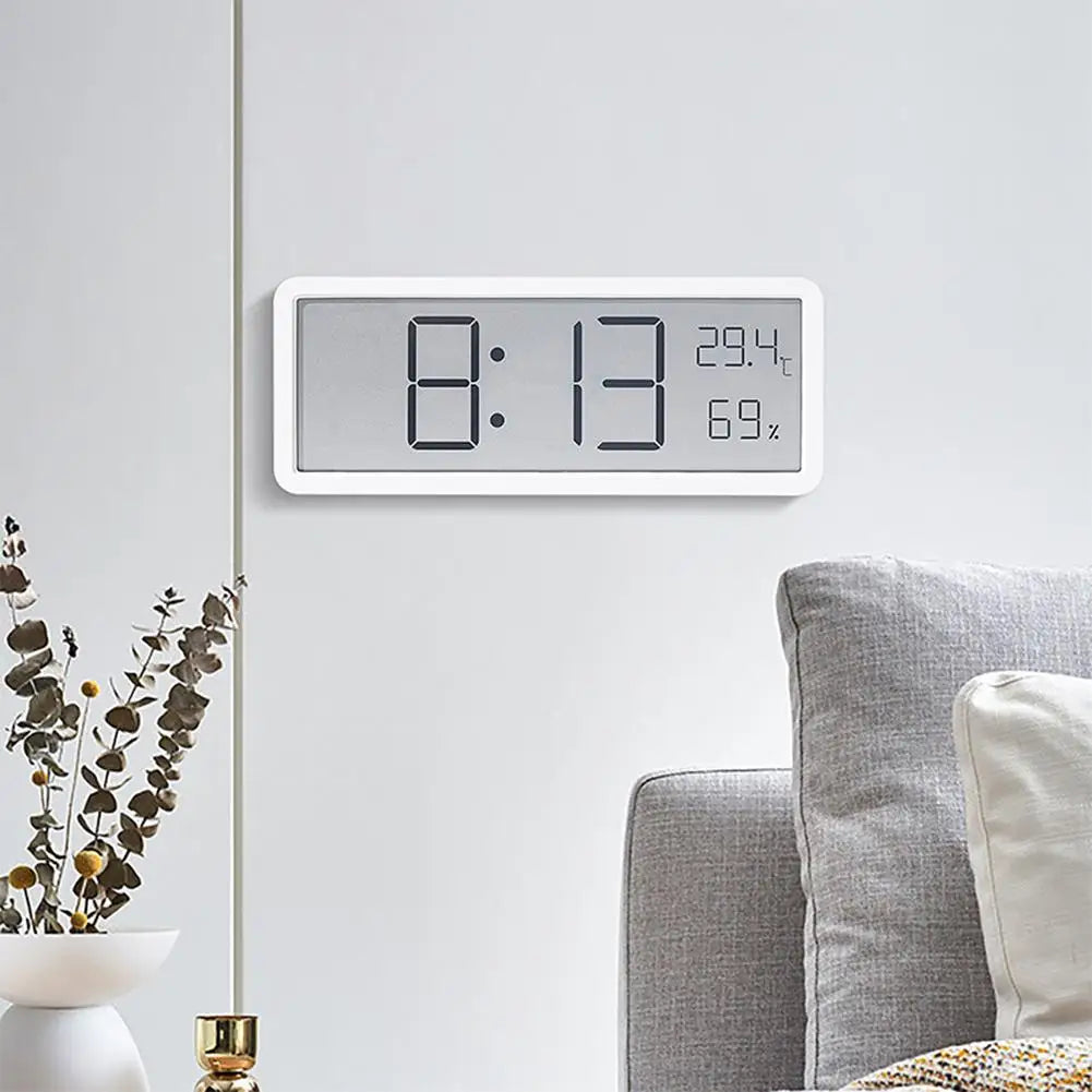Digital Mauer Clock elektronesch Wand montéiert LCD discly Clownational Temperatur an Fiichtegkeethuelmung