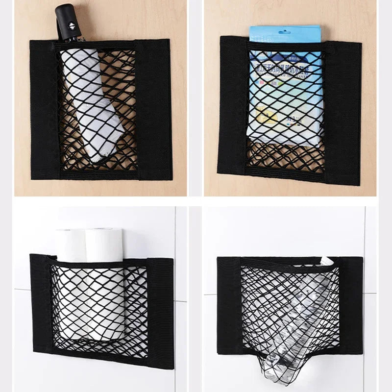 Almacenamiento del bolsillo para la red de la red para el gabinete de la cocina adhesiva adhesiva bolsillo de bolsillo elástico de bolsillo elástico con cinta de nylon organizador de automóviles