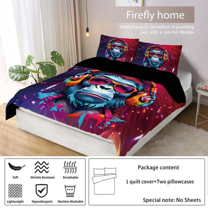 90gsm matte polyester bedding 3-piece set, skin friendly, warm, comfortable, 1 duvet cover+2 pillowcases, creative digital print