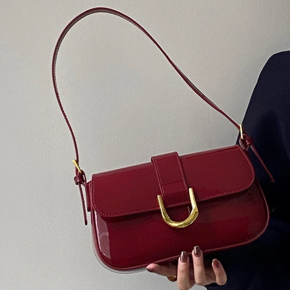 Retro octrooi lederen schoudertas voor vrouwen