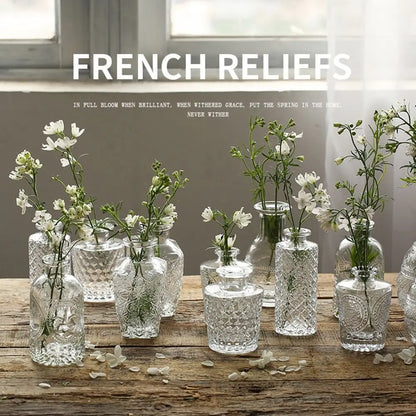 Vintage Relief Vase Ins Mini Glass Vase Transparent Hydroponic Plant Vase Desktop Ornamenter Bryllupsfest Levering Homeindretning